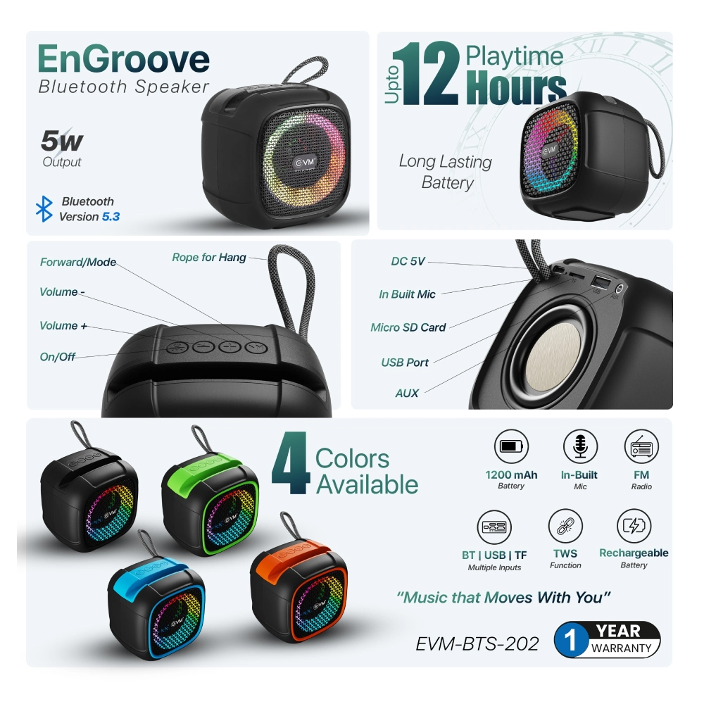 EVM Bluetooth Speaker RGB (5w) EVM-BTS-202 view 4